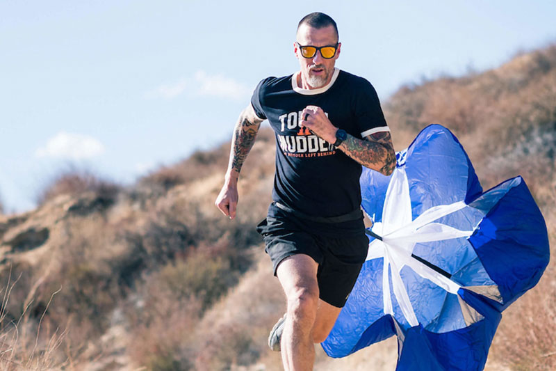 Participant running with serious face