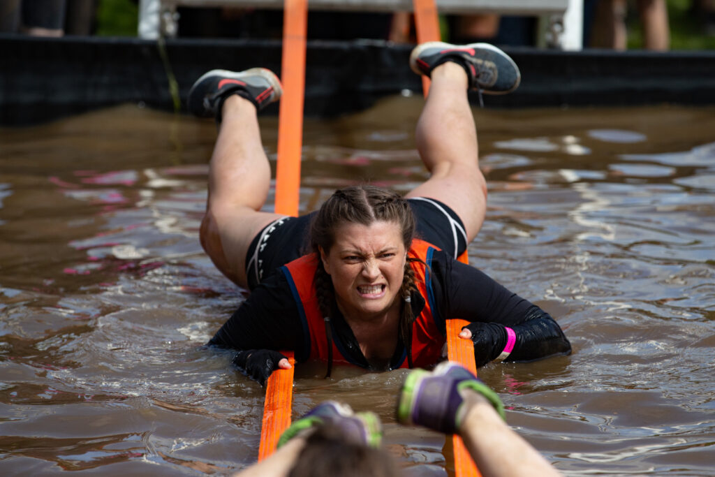 girl obstacle reaction on water obstacle